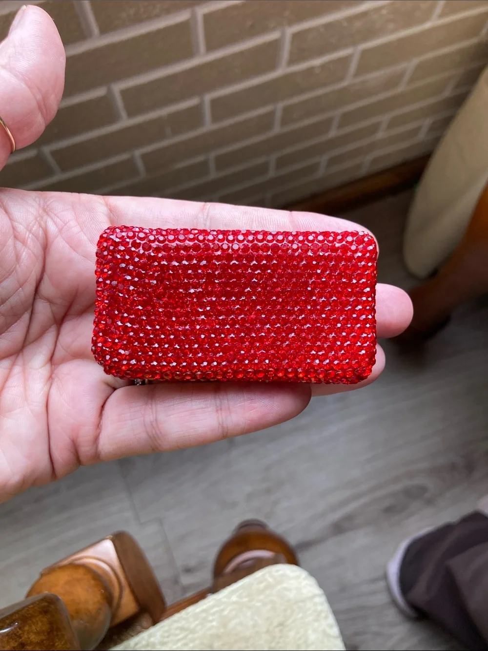 Hand Crafted Red Rhinestone Mini Pill Organizer